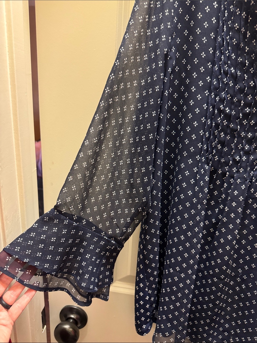 Charter Club Navy and White Pintuck Peasant Blouse - Picture 3 of 7
